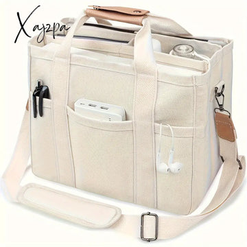 Large Capacity Multi Pocket Shoulder Bag With Compartment Versatile Handbag Durable Handles Beige